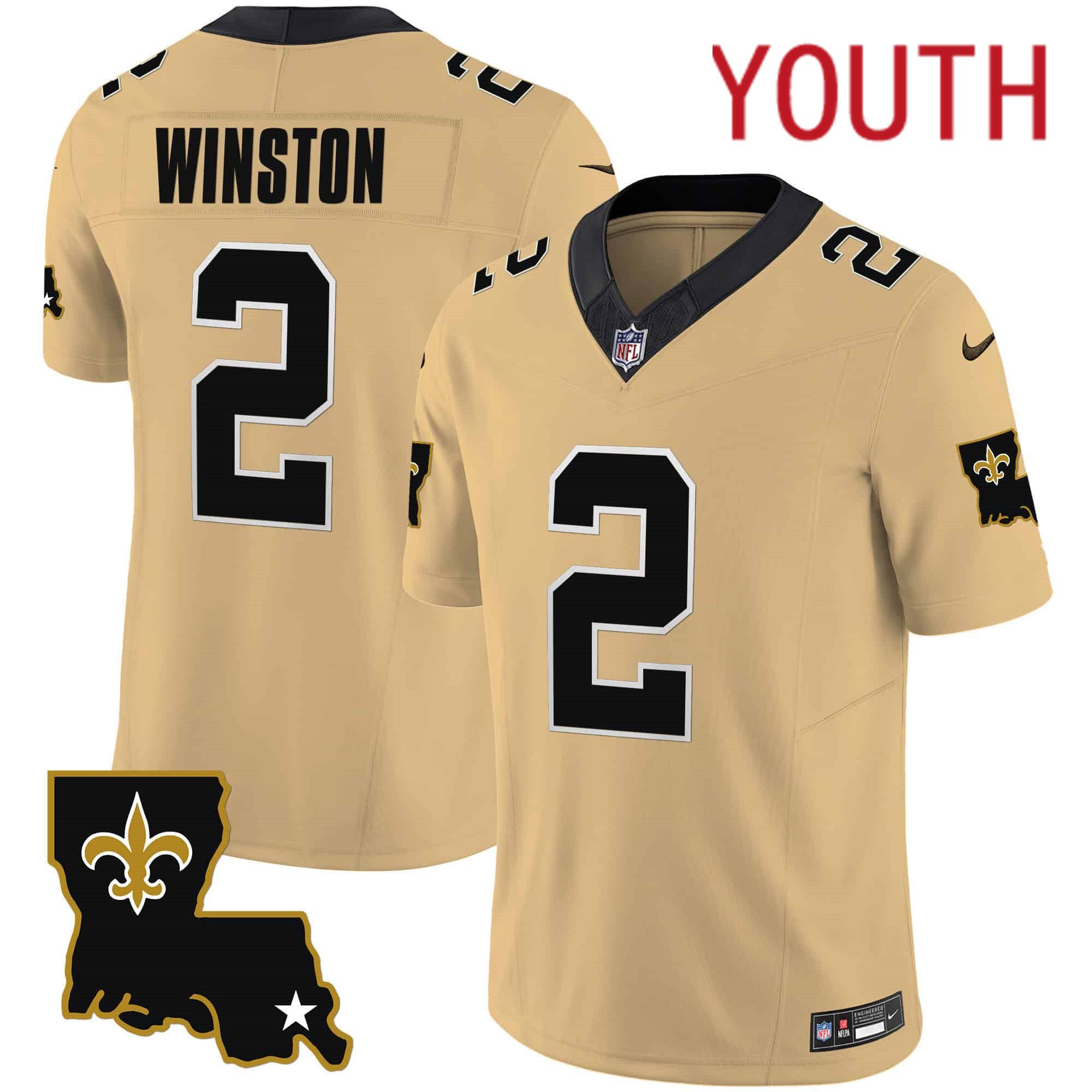 Youth New Orleans Saints #2 Winston Yellow 2024 Nike 1987 Legacy Vapor Limited NFL Jersey->youth nfl jersey->Youth Jersey
